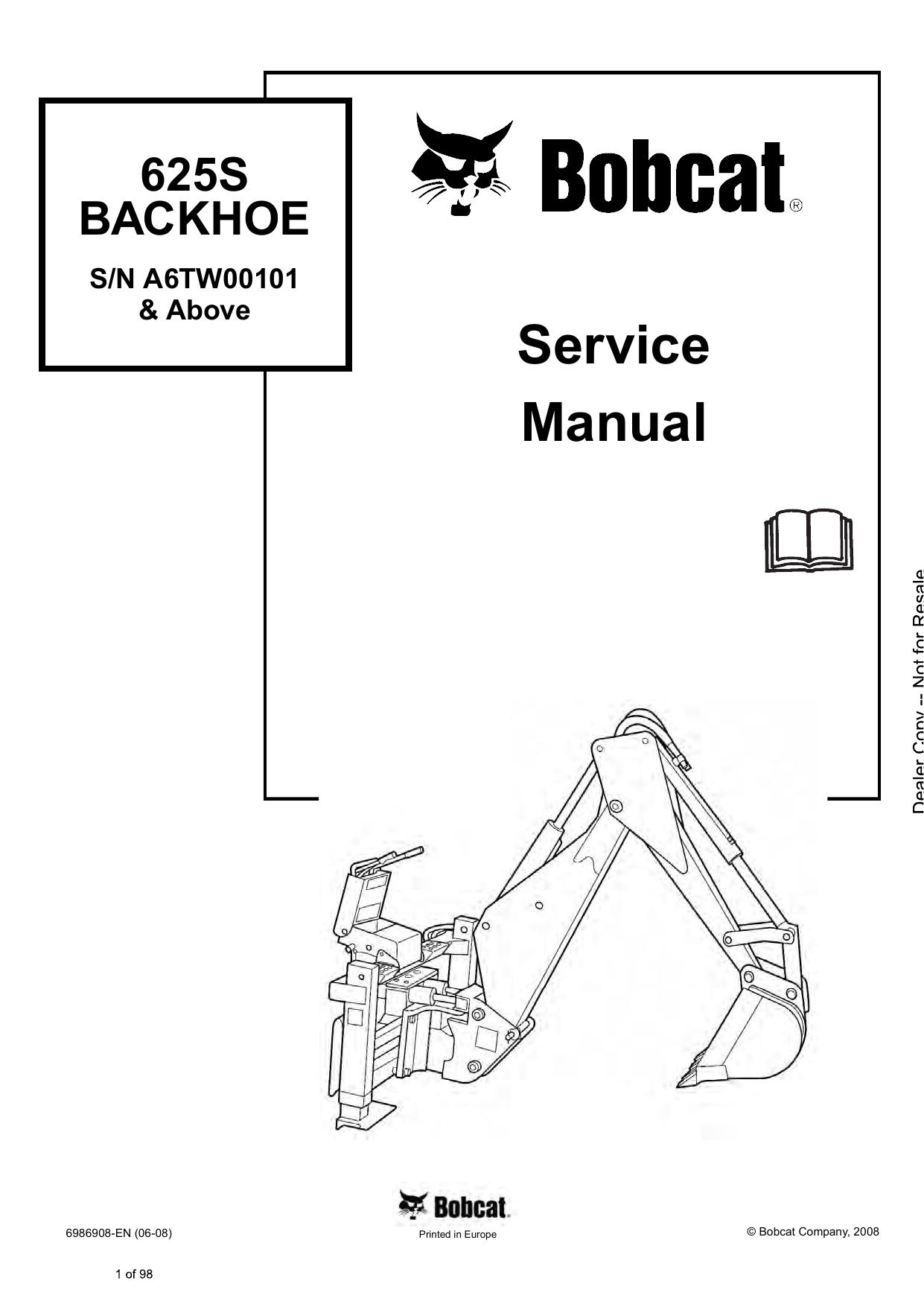 625S Backhoe Service Manual Bobcat